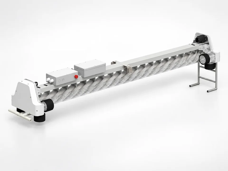 Sunpure PR300 rail-mounted solar-panel cleaning robot on a clean studio background