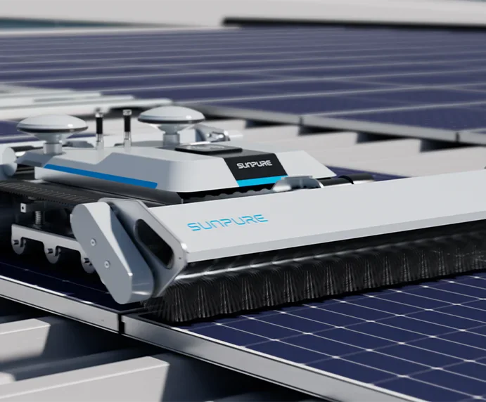 Sunpure PT200 trackless solar-panel cleaning robot on a clean background
