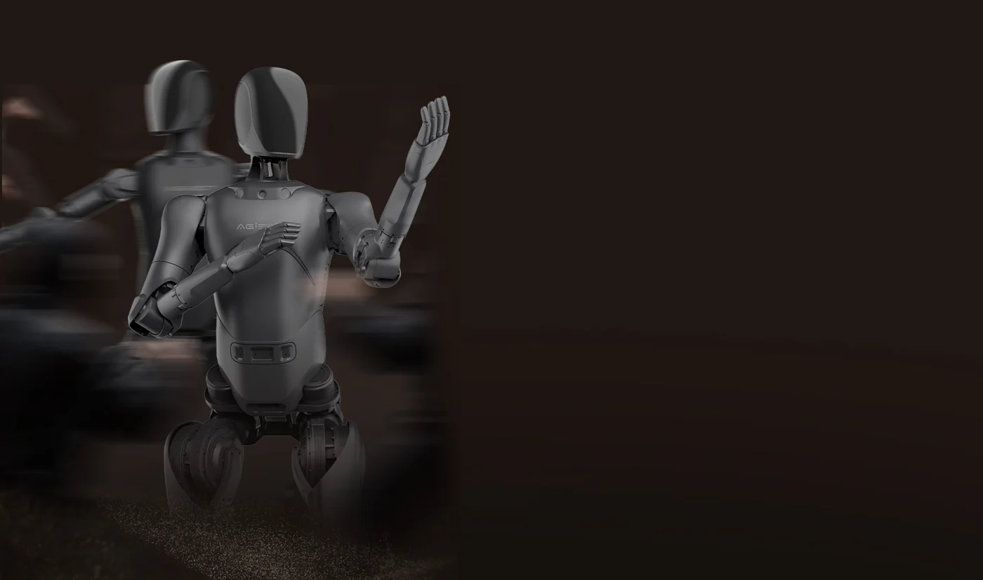 Humanoid arm/body pose illustrating performance movements.