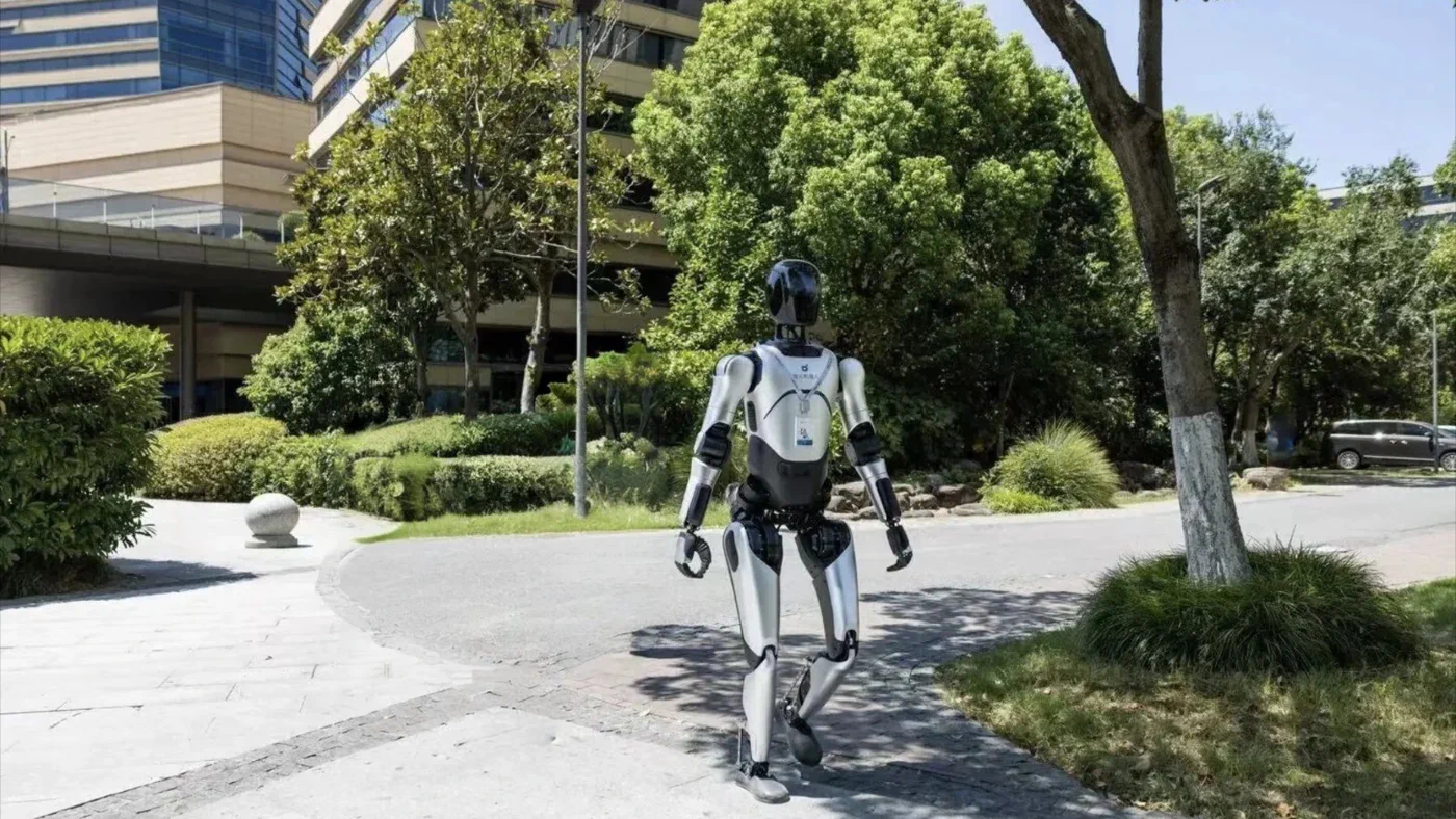 A2 Ultra walking outdoors on a paved path.