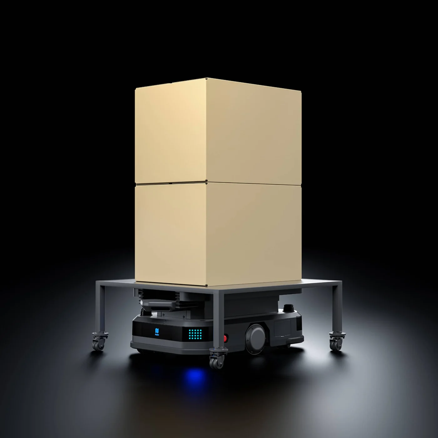 PUDU T600 Underride — lift a rack or fixture